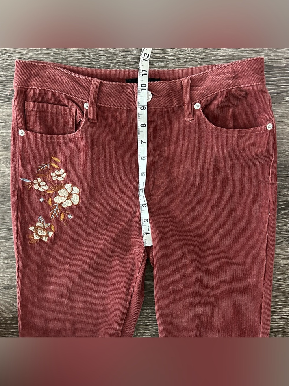 VTG Forever 21 Floral Embroidered Corduroy Flare Bell Bottom Pants Womens L Boho - Picture 10 of 11
